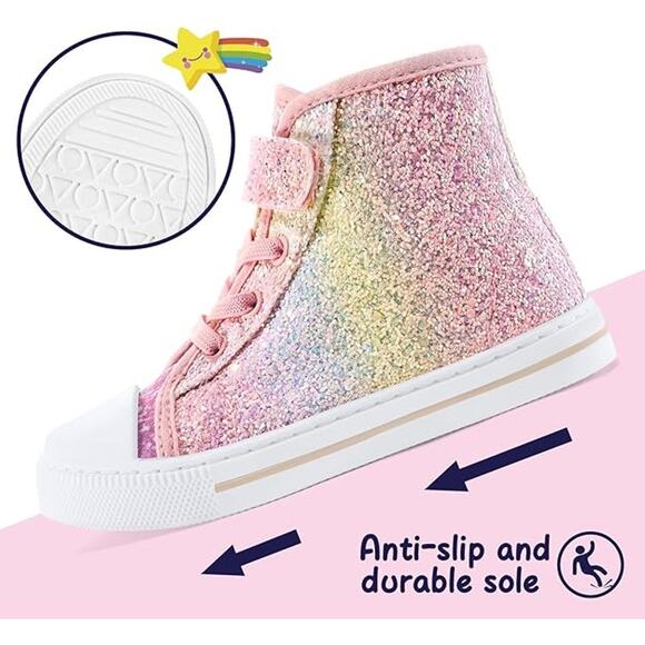 New KomForme Toddler Girl Size 8 Rainbow Glitter Hook Loop Canvas High Top Shoes - Picture 5 of 5